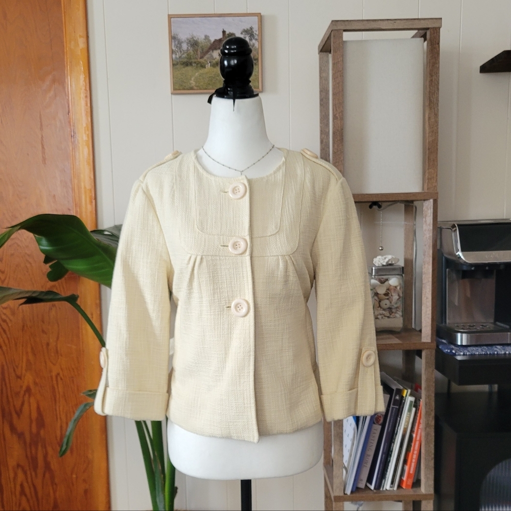 💐Vintage Peter Nygard Tweed Jacket In Pale Yellow Size 8 💐